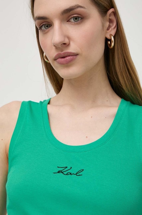 Karl Lagerfeld top bawełniany kolor zielony - zdjęcie produktu nr 1