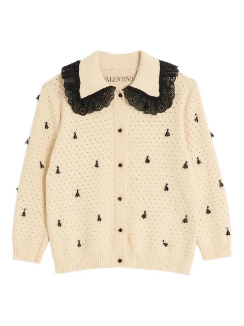 Valentino Garavani ruffled-collar embroidered cardigan - Neutrals - zdjęcie produktu nr 1