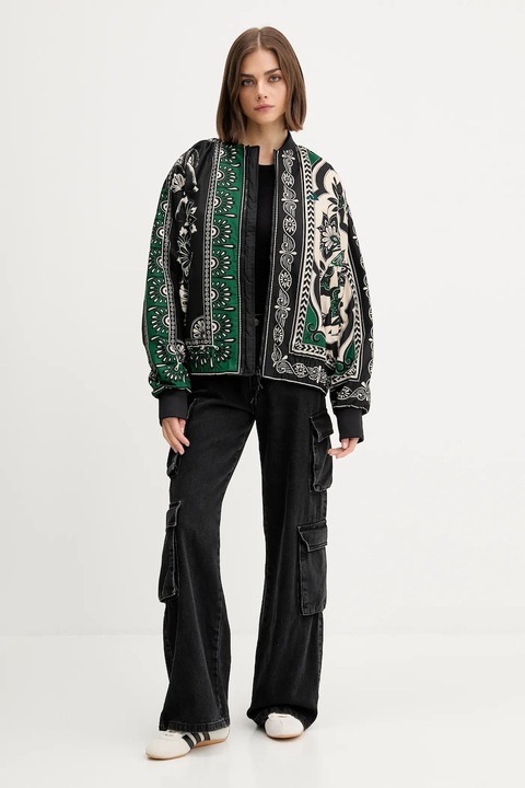 adidas kurtka bomber x Farm Rio kolor czarny przejściowa oversize JL8622 - zdjęcie produktu nr 2