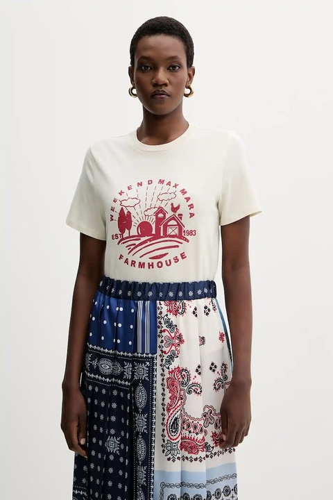 Weekend Max Mara t-shirt bawełniany CLOWN damski kolor beżowy 2525976012600 - zdjęcie produktu nr 1