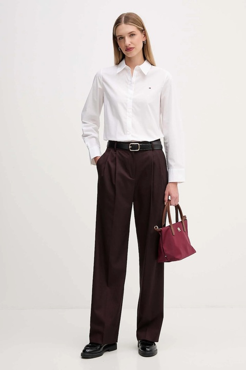 Tommy Hilfiger spodnie damskie kolor bordowy szerokie high waist WW0WW48358 - zdjęcie produktu nr 2