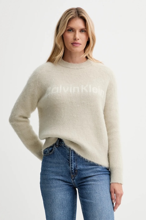 Calvin Klein sweter z dodatkiem wełny damski kolor beżowy ciepły LV044D359G - zdjęcie produktu nr 1