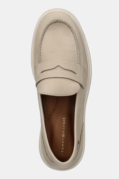 Tommy Hilfiger mokasyny nubukowe FLAG SOFT NUBUCK LOAFER damskie kolor beżowy na płaskim obcasie FW0FW08679 - zdjęcie produktu nr 2
