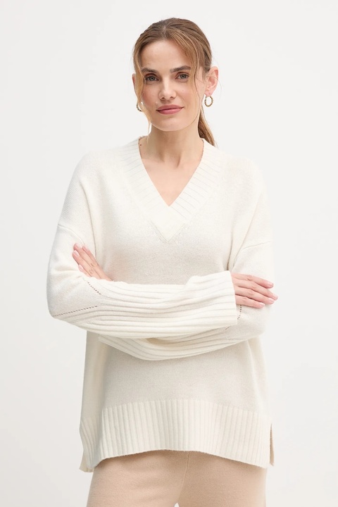 United Colors of Benetton sweter z dodatkiem wełny damski kolor beżowy 1244D403A - zdjęcie produktu nr 1