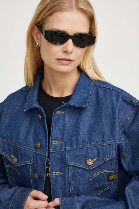 G-Star kurtka jeansowa damska kolor niebieski przejściowa oversize - zdjęcie produktu nr 2