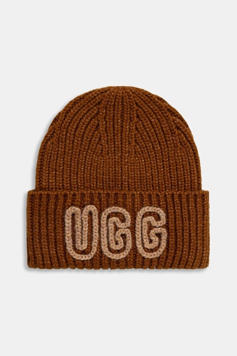 UGG czapka z domieszką wełny CHUNKY kolor brązowy 102345 - zdjęcie produktu nr 1