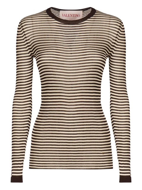 Valentino Garavani striped-pattern long-sleeve T-shirt - Brown - zdjęcie produktu nr 1