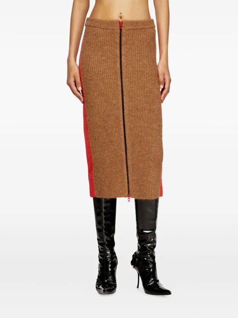 Diesel ribbed side-stripes zip-front midi straight skirt - Brown - zdjęcie produktu nr 2