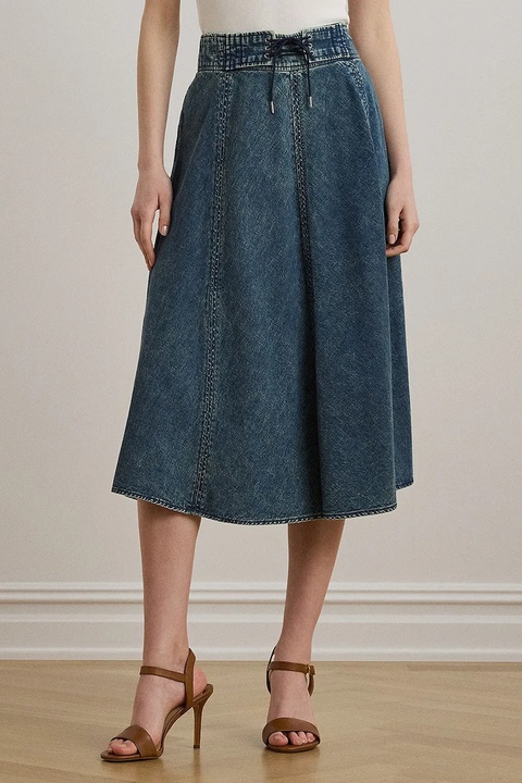 Lauren Ralph Lauren spódnica jeansowa bawełniana kolor niebieski midi rozkloszowana 200971265 - zdjęcie produktu nr 2