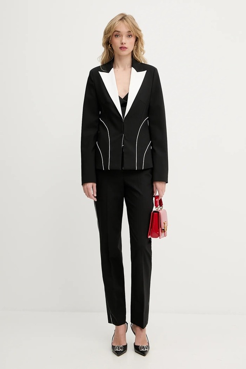 Karl Lagerfeld spodnie z domieszką wełny damskie kolor czarny proste high waist A3W10094 - zdjęcie produktu nr 1