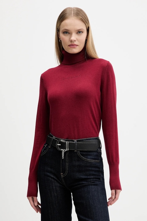 Guess Jeans sweter damski kolor bordowy z golfem W4BR15 Z3HO2 - zdjęcie produktu nr 1