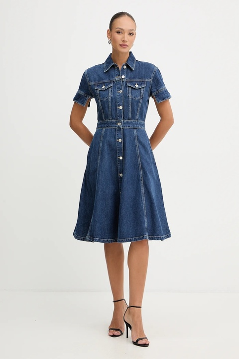 Karl Lagerfeld sukienka jeansowa FASHION DENIM kolor niebieski midi rozkloszowana B1W13037 - zdjęcie produktu nr 2