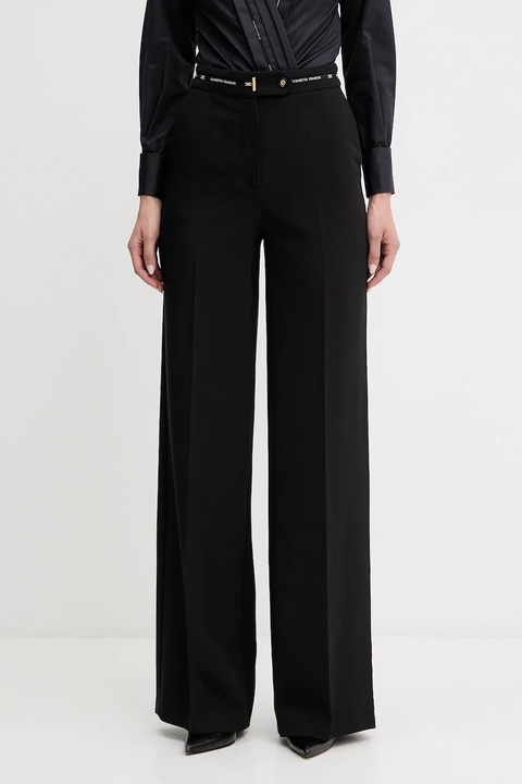 Elisabetta Franchi spodnie damskie kolor czarny szerokie high waist PA10356E2 - zdjęcie produktu nr 1