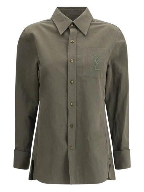 Saint Laurent logo-embroidered shirt - Green - zdjęcie produktu nr 1
