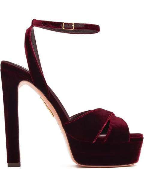 Aquazzura 130mm Divine strappy velvet platform sandals - Red - zdjęcie produktu nr 1