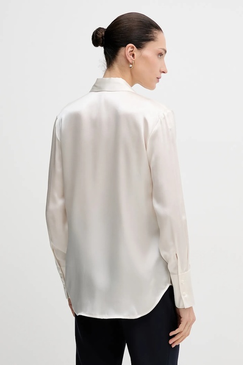 Sisley koszula jedwabna kolor beżowy regular z kołnierzykiem klasycznym 5LZMLQ05E - zdjęcie produktu nr 2