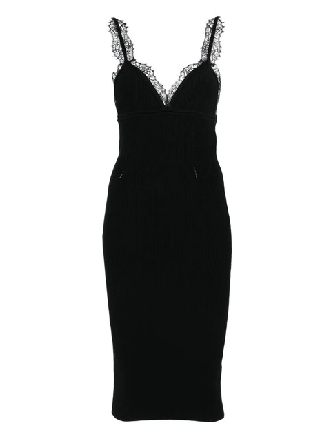 Blumarine lace-trimmed ribbed midi dress - Black - zdjęcie produktu nr 1