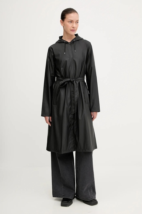 Rains kurtka 12040 A-Line Longer W Jacket kolor czarny przejściowa 12040 - zdjęcie produktu nr 1