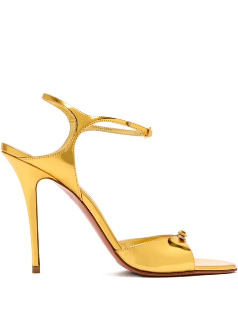 Amina Muaddi buckle-embellished metallic leather sandals - Yellow - zdjęcie produktu nr 1