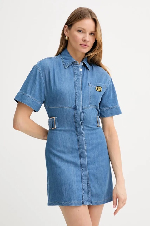 Liu Jo sukienka jeansowa kolor niebieski mini prosta UA5240 D4851 - zdjęcie produktu nr 1