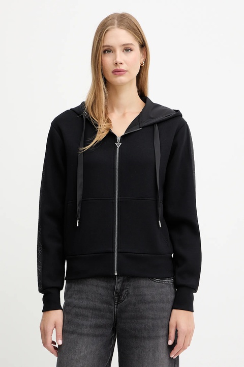 Guess bluza damska kolor czarny z kapturem z aplikacją W5YQ05 KBYE2 - zdjęcie produktu nr 1