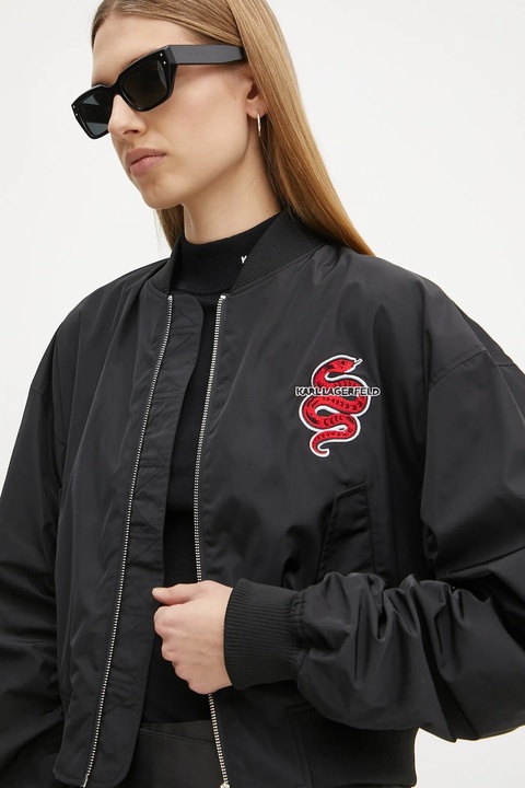 Karl Lagerfeld kurtka bomber damski kolor czarny przejściowa A1W14039 - zdjęcie produktu nr 2