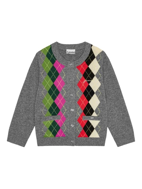 GANNI argyle-pattern cardigan - Grey - zdjęcie produktu nr 1