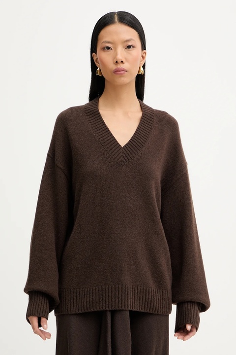 Marc O'Polo sweter z dodatkiem wełny damski kolor brązowy 510609060235 - zdjęcie produktu nr 2