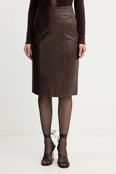 Herve Leger spódnica skórzana Estella kolor brązowy mini prosta WLT3536273 - zdjęcie produktu nr 1