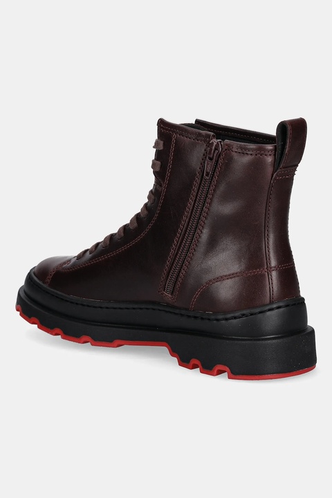 Camper botki skórzane Brutus+ damskie kolor bordowy na płaskim obcasie K400816-003 - zdjęcie produktu nr 1