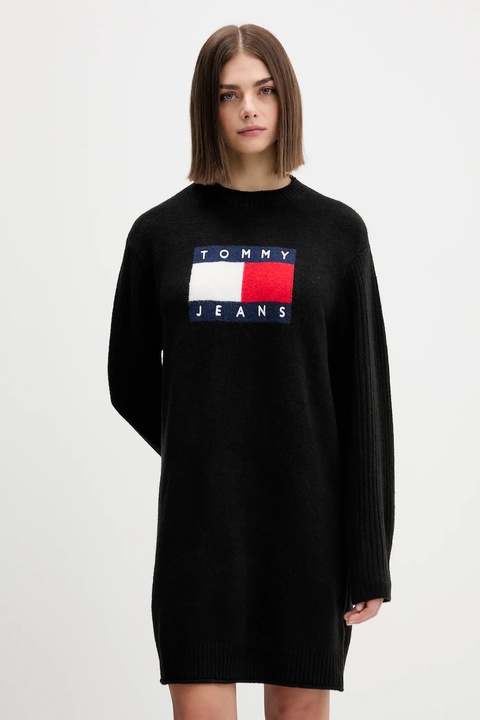 Tommy Jeans sukienka z domieszką wełny kolor czarny mini oversize DW0DW21462 - zdjęcie produktu nr 1