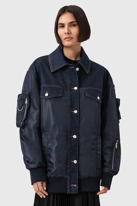 AllSaints kurtka bomber VERITY kolor granatowy przejściowa oversize W024OD - zdjęcie produktu nr 1
