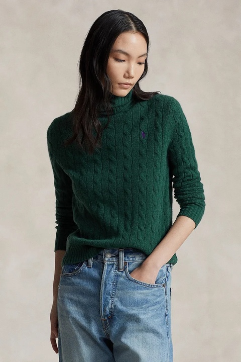 Polo Ralph Lauren sweter wełniany damski kolor zielony lekki z golfem 211888686 - zdjęcie produktu nr 1