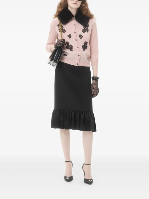 Valentino Garavani lace-embellished shearling-collar cardigan - Pink - zdjęcie produktu nr 2