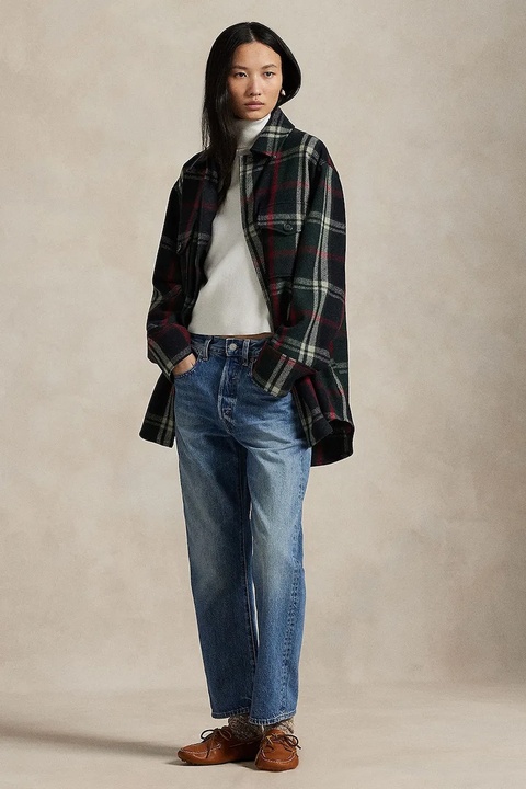 Polo Ralph Lauren koszula z dodatkiem wełny Woven Sport damska kolor zielony relaxed z kołnierzykiem klasycznym 211971524 - zdjęcie produktu nr 1