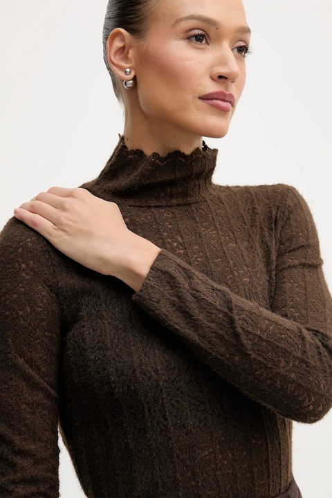 United Colors of Benetton sweter damski kolor brązowy lekki z półgolfem 5W77DQ0AT - zdjęcie produktu nr 2