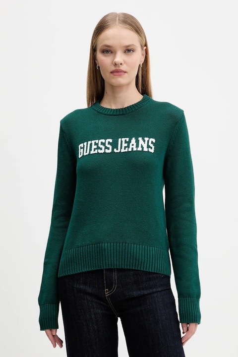 Guess Jeans sweter bawełniany kolor zielony W4BR10 Z3HM1 - zdjęcie produktu nr 1