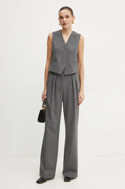 Simona Corsellini spodnie z domieszką wełny kolor szary szerokie high waist A24CPPA014 - zdjęcie produktu nr 2