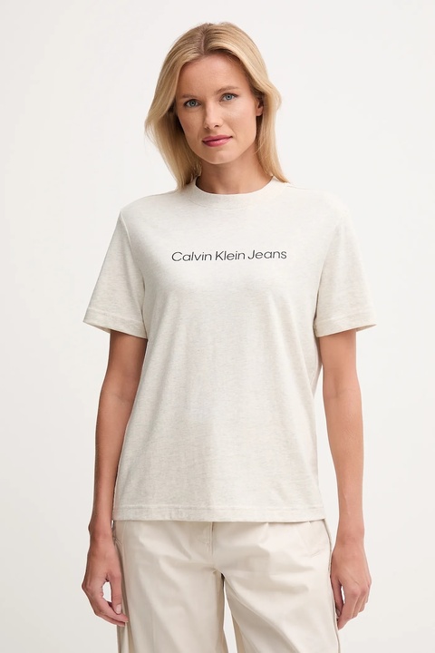 Calvin Klein Jeans t-shirt bawełniany damski kolor beżowy LV047C912G - zdjęcie produktu nr 1