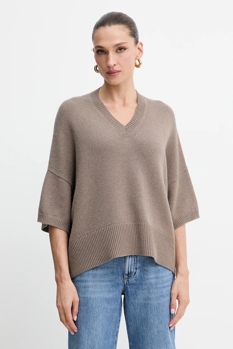 Marella sweter z wełną damski kolor brązowy 2523366404200 - zdjęcie produktu nr 1
