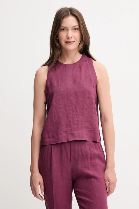 United Colors of Benetton bluzka lniana damska kolor fioletowy gładka 5BMLDQ0BU - zdjęcie produktu nr 1