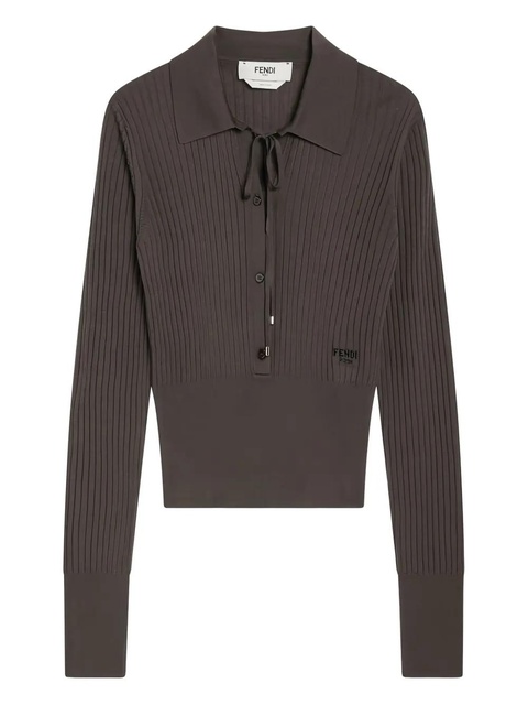 FENDI V-neck ribbed polo - Brown - zdjęcie produktu nr 1