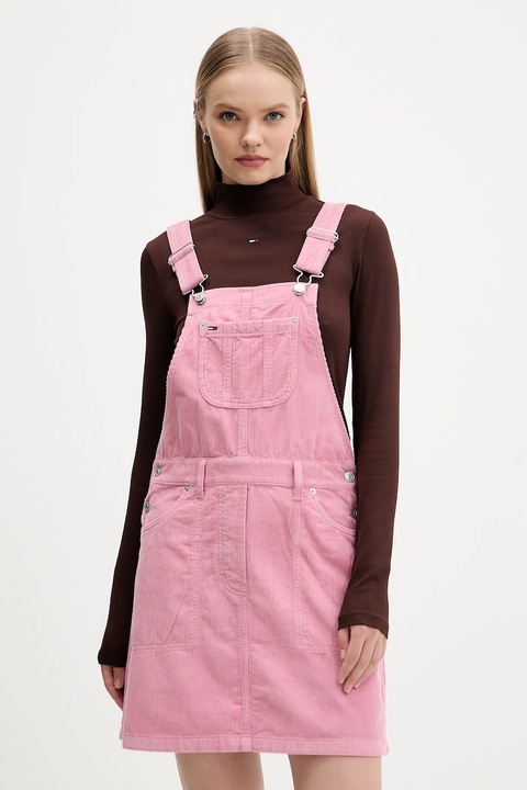 Tommy Jeans sukienka sztruksowa kolor różowy mini rozkloszowana DW0DW21494 - zdjęcie produktu nr 1