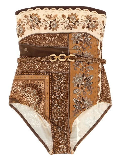 ZIMMERMANN paisley-print belted swimsuit - Brown - zdjęcie produktu nr 1