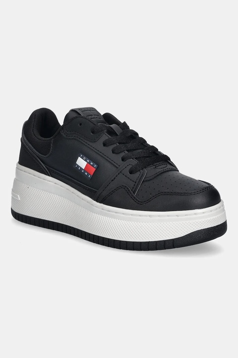 Tommy Jeans sneakersy skórzane TJW RETRO BASKET FLATFORM damskie kolor czarny EN0EN02860 - zdjęcie produktu nr 1