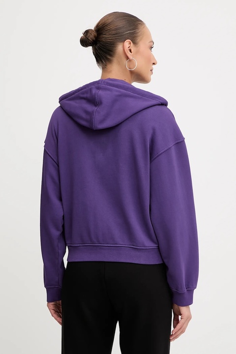 Pinko bluza bawełniana damska kolor fioletowy z kapturem gładka 105509 A2RB - zdjęcie produktu nr 2