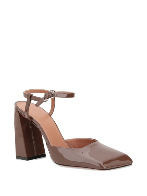 Amina Muaddi 60mm Camelia patent-leather ankle-strap pumps - Brown - zdjęcie produktu nr 1