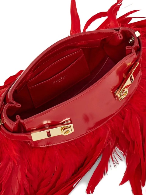 Ferragamo Hug feather-trimmed cross body bag - Red - zdjęcie produktu nr 2