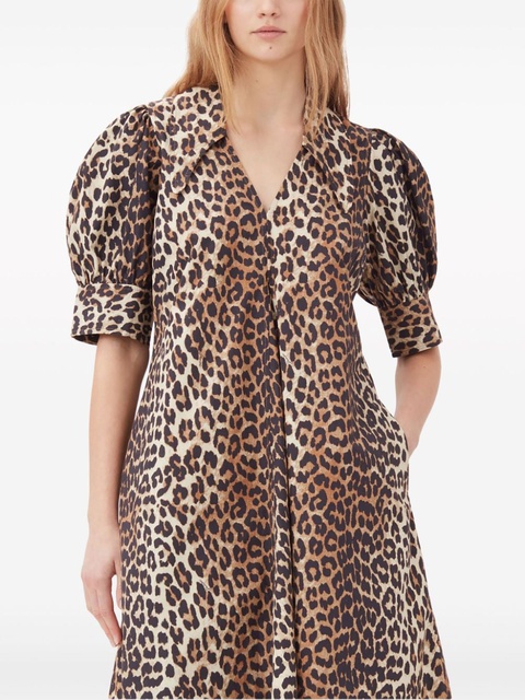 GANNI leopard-print organic cotton midi dress - Brown - zdjęcie produktu nr 2