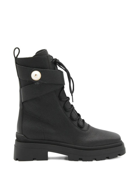 Jimmy Choo 45mm pearl-embellished lace-up combat boots - Black - zdjęcie produktu nr 2